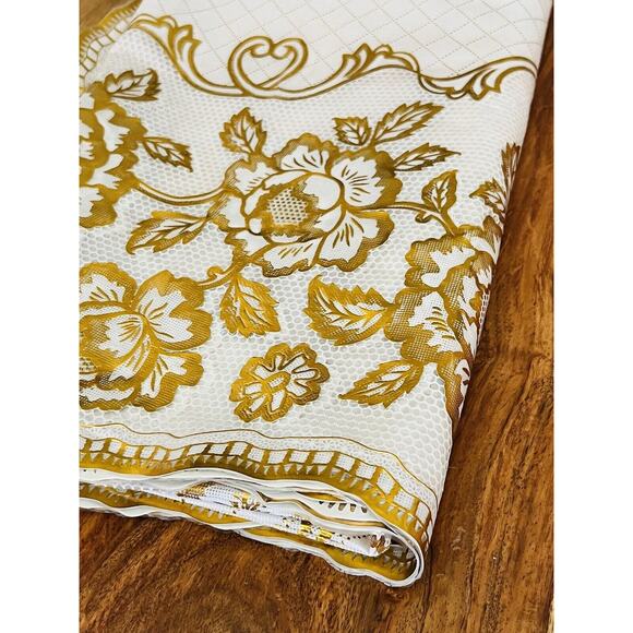 Vintage Vinyl Crochet Lace Table Cover Gold Clear Ivory Tablecloth PVC Plastic - Picture 5 of 16